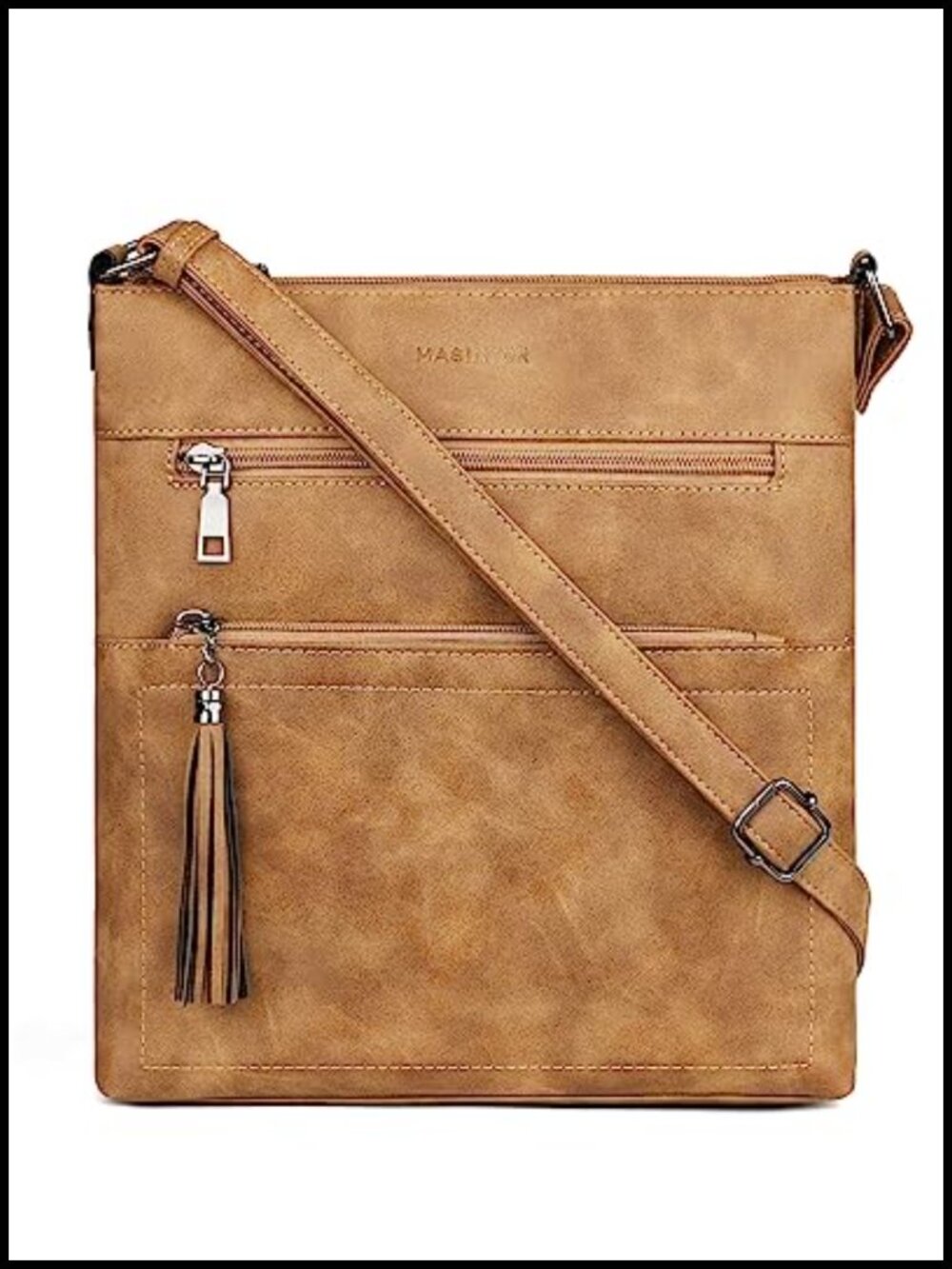 Vegan PU Leather Crossbody Bag Multi Pocket Adjustable Strap Everyday Purse